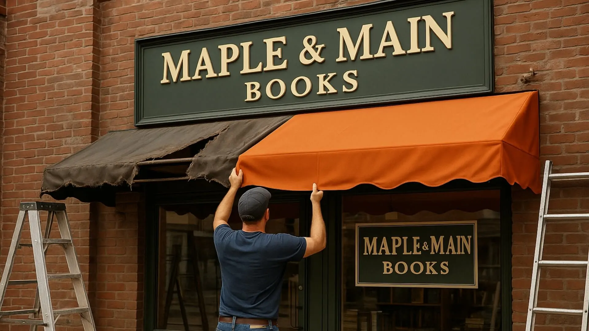 Recovered awning for Maple and Main Books