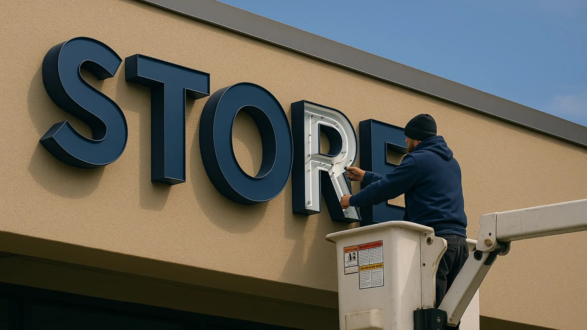 Channel letter sign under repair